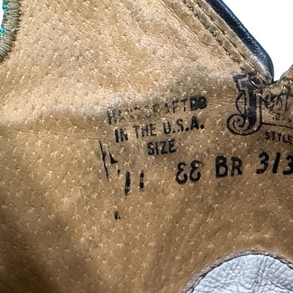JUSTIN Bent Rail Boots BR313 Brown White w Turquoise Western Square Toe Mens 11 - Picture 12 of 14